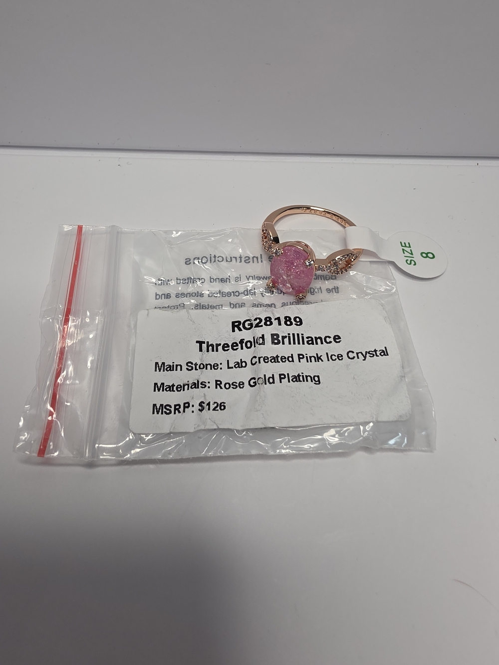 BP OG Threefold Brilliance Rose Gold Pink Ice Crystal Ring - Size 8
